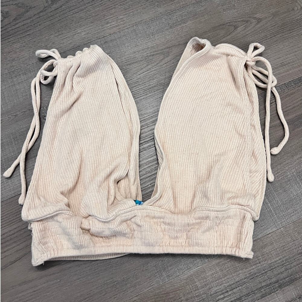 Free People Beach Deep V Linen Blend Crop Top